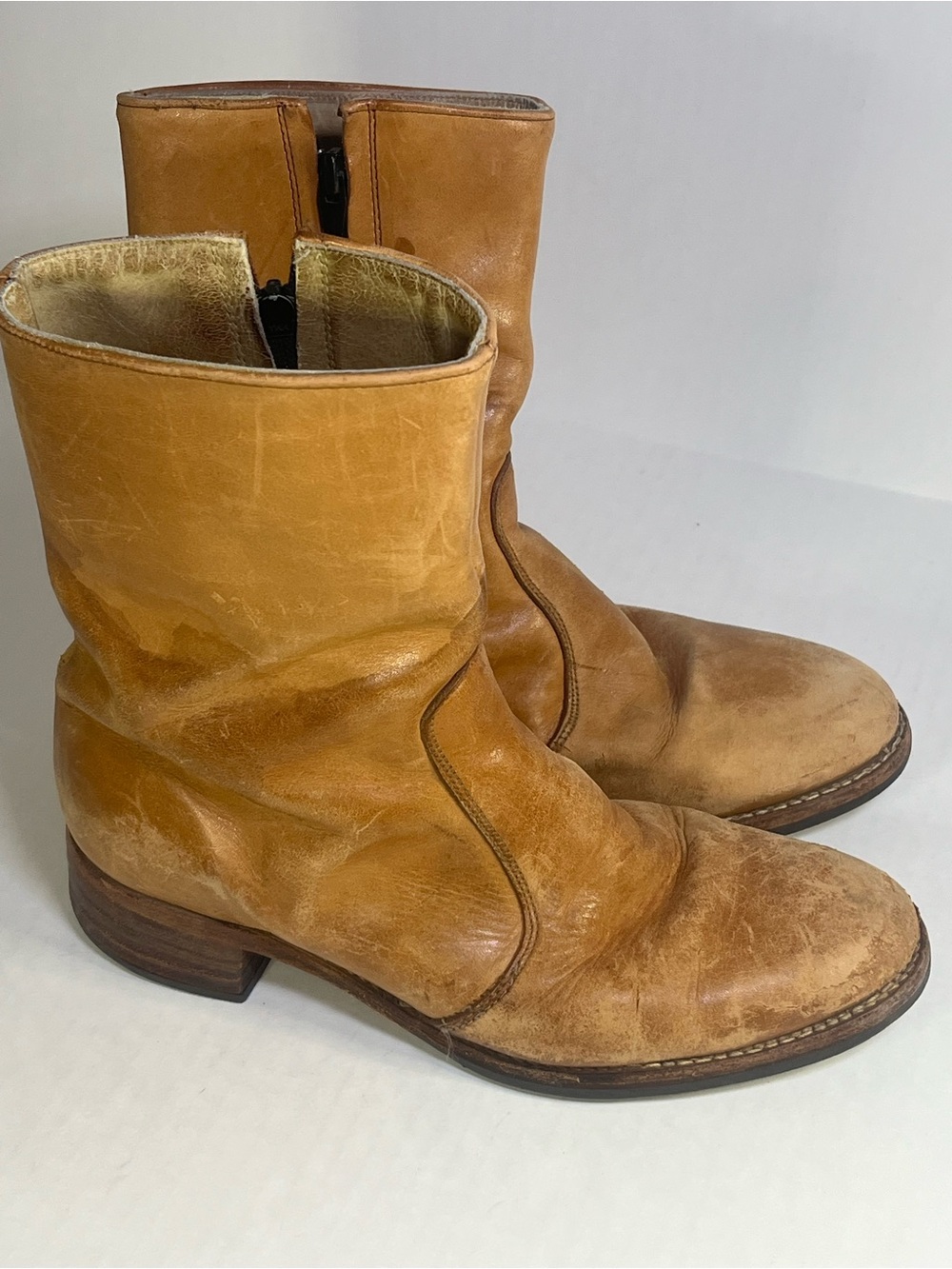 ACME Vintage Brown Leather Mid-Calf Zip Boots Mens 8.5 Womens 10